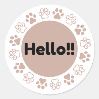 Hello Paw Print Circle Cute Pet Lover T-Shirt Runt Klistermärke