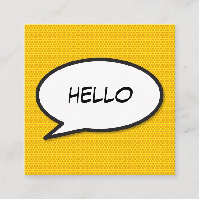 HELLO Pratbubbel Kul Retro Serietidning Fyrkantigt Visitkort (Framsida)