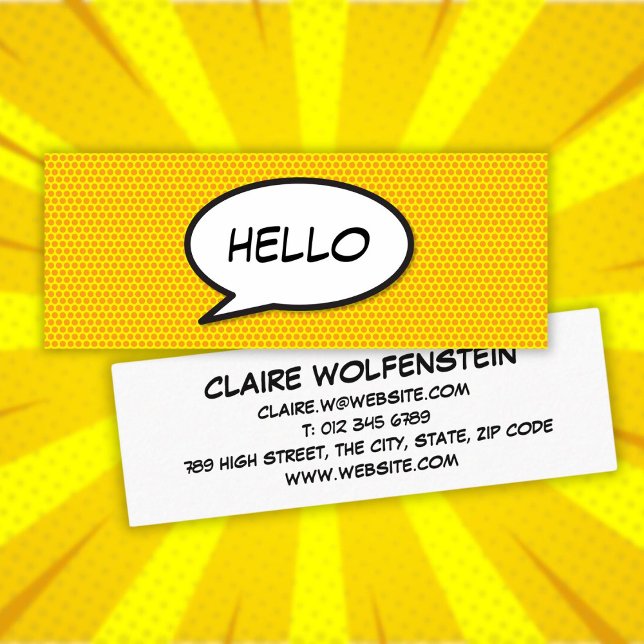 HELLO Pratbubbel Kul Retro Serietidning Mini Visitkort (HELLO Speech Bubble Fun Retro Comic Book Mini Business Card)