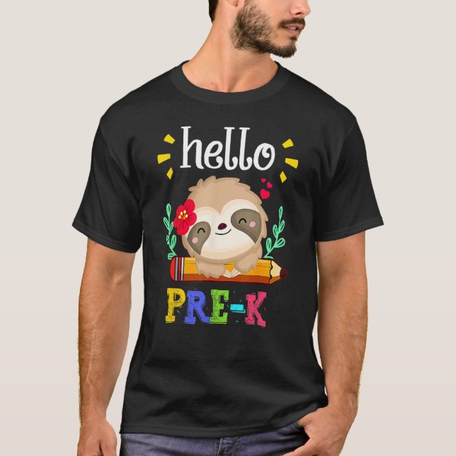 Hello Pre K Back To School Cute Sloth  Girl Kids T Shirt (Framsida)