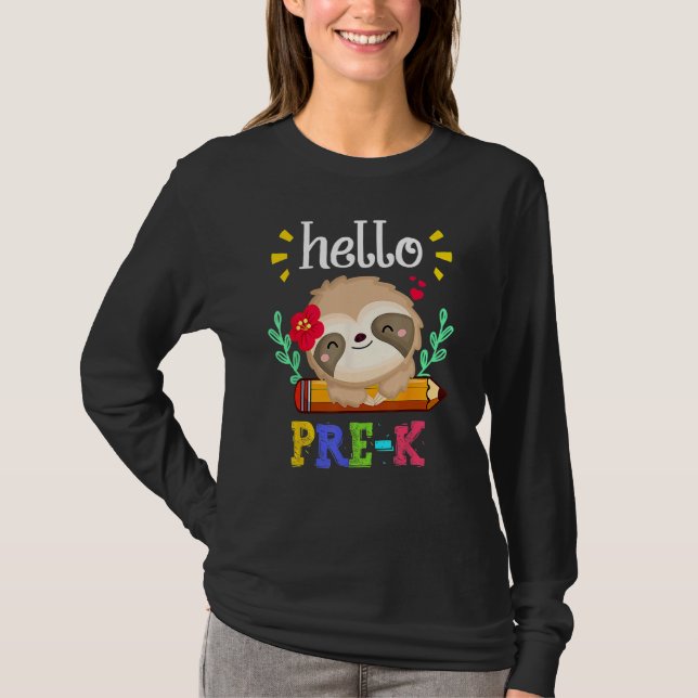 Hello Pre K Back To School Cute Sloth  Girl Kids T Shirt (Framsida)