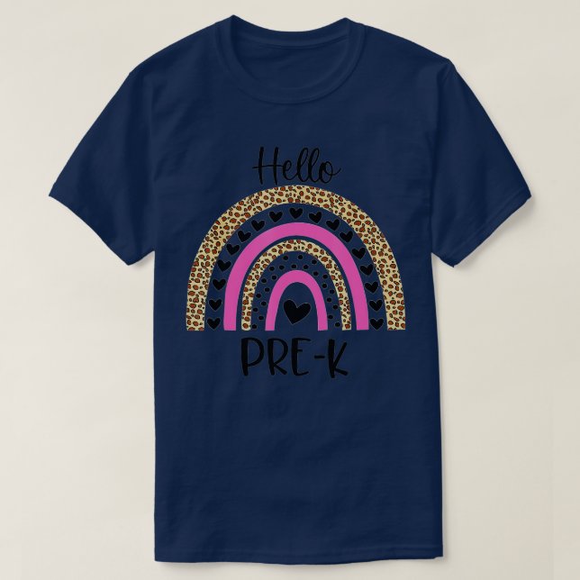 Hello Pre K Funny Leopard Rainbow Back To School  T Shirt (Design framsida)
