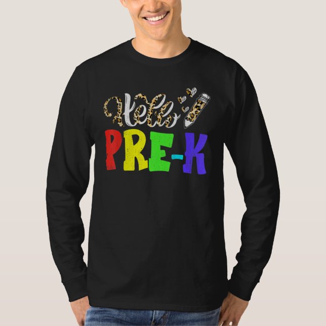 Hello Pre K Leopard Print Pre K Back To School T Shirt (Framsida)