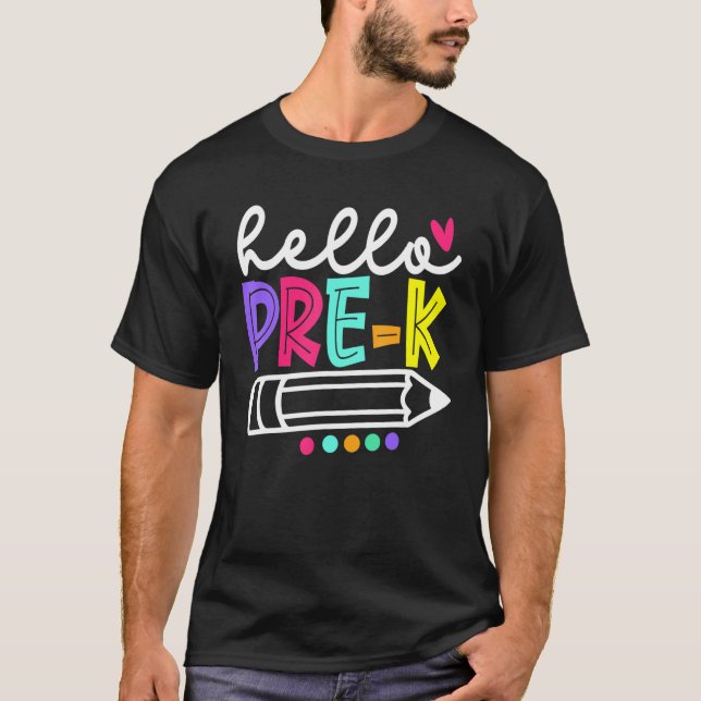 Hello Pre K  Teacher Student Back To School T Shirt (Framsida)