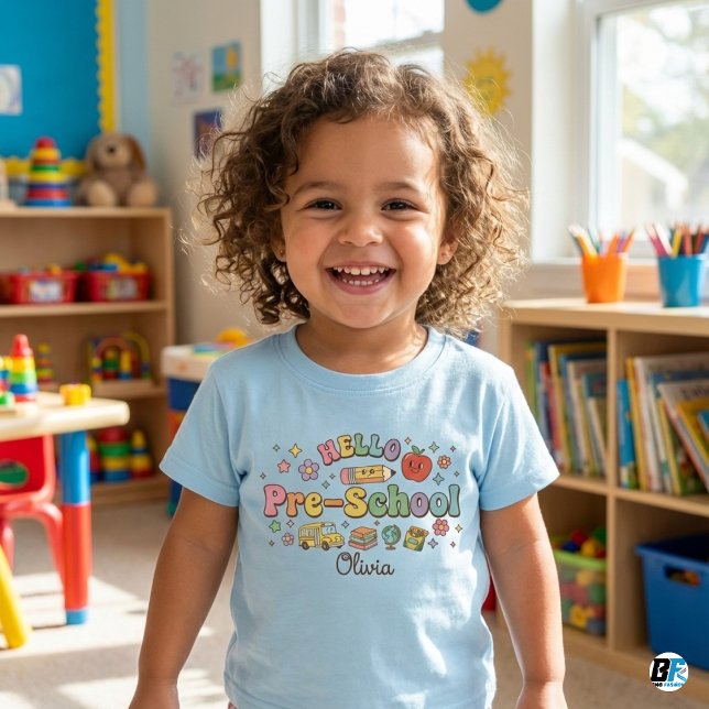 Hello Pre-School Retro Groovy Icons Personalized N T Shirt (Skapare uppladdad)