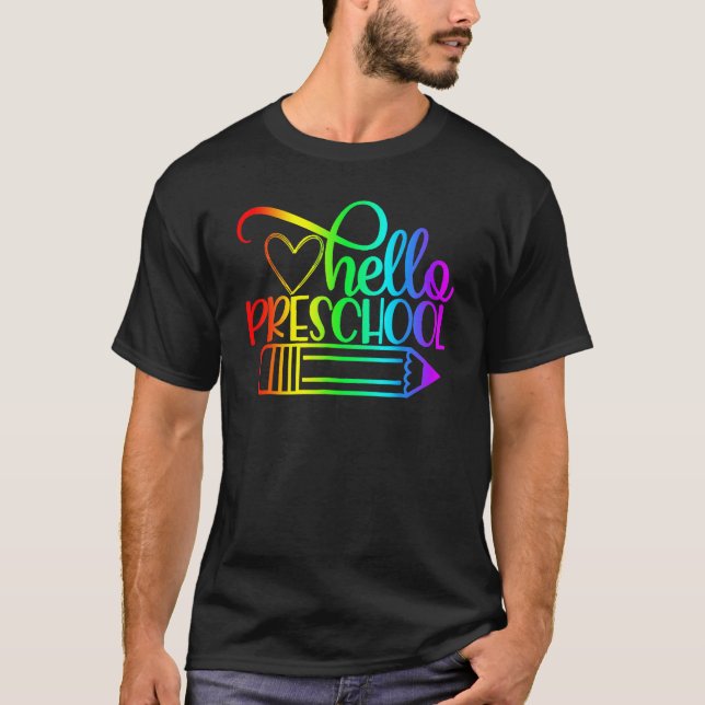 Hello Preschool Pencil Back To School Teacher Stud T Shirt (Framsida)
