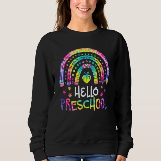 Hello Preschool Tie Dye Rainbow Back To School Tea T Shirt (Framsida)