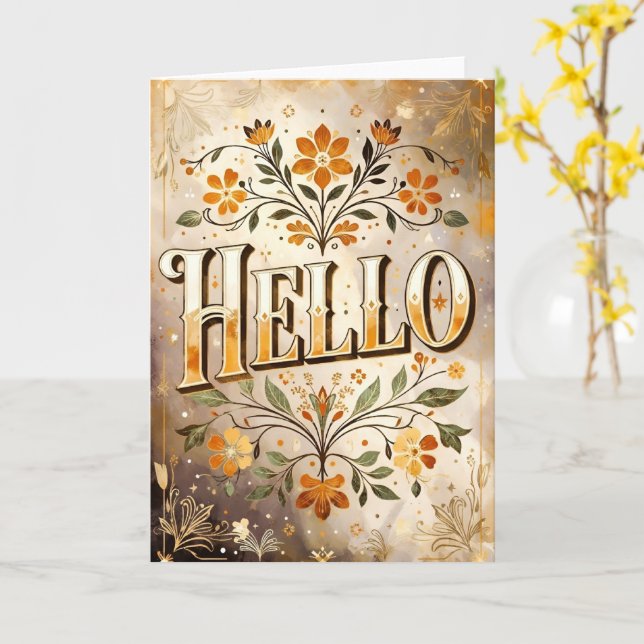 Hello, pretty floral design, kort (Gul blomma)