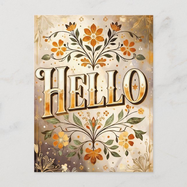 Hello, pretty floral design, vykort (Framsida)