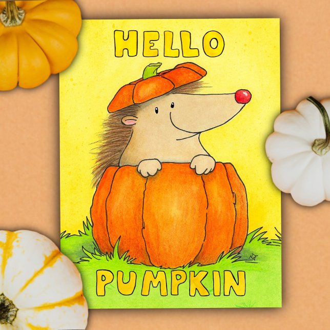 Hello Pumpkin - Cute hedgehog fall  Vykort (Skapare uppladdad)