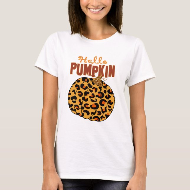 Hello Pumpkin - Fall Leopard Print T Shirt (Framsida)