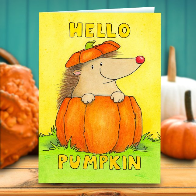 Hello Pumpkin - Hedgehog in a Pumpkin Greeting  Kort (Skapare uppladdad)