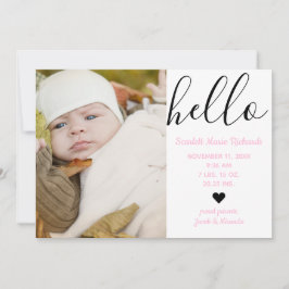 Hello Script Foto Rosa - Födelse Tillkännagivande Meddelande