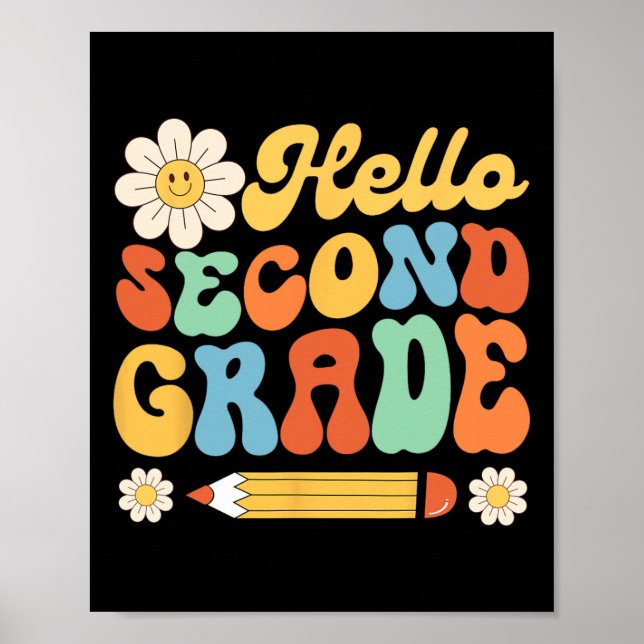 Hello Second 2nd Grade Byck To School Teachers Kid Poster (Framsidan)