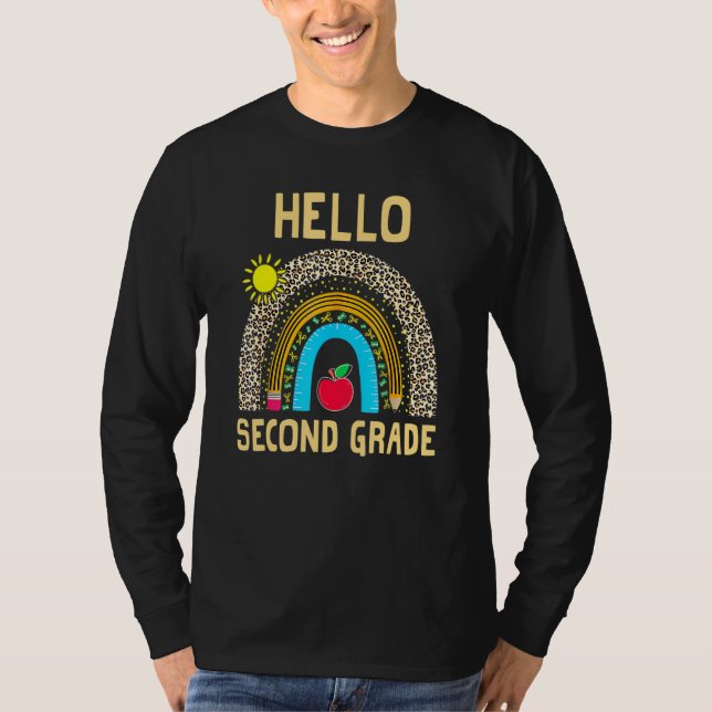Hello Second Grade Boho Rainbow Leopard 100 Days O T Shirt (Framsida)