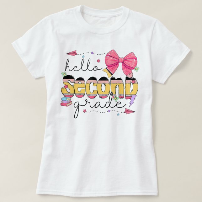 Hello Second Grade First Day Of School Coquette T Shirt (Design framsida)