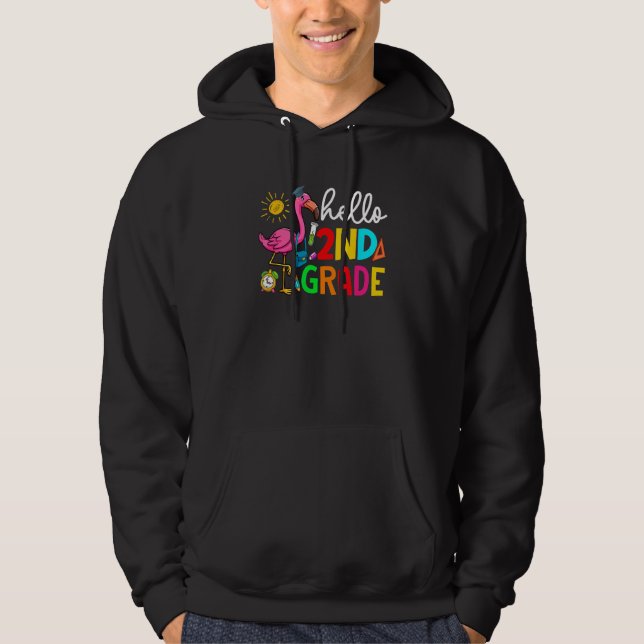 Hello Second Grade Flamingo Teacher Student Back T Hoodie (Framsida)