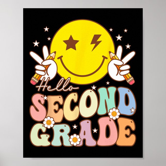 Hello Second Grade Fun Smile Face 2nd Grade Byck T Poster (Framsidan)