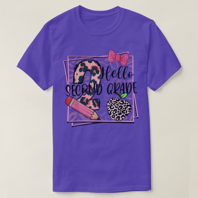 Hello Second Grade Pink Leopard 2nd Grade Back To  T Shirt (Design framsida)