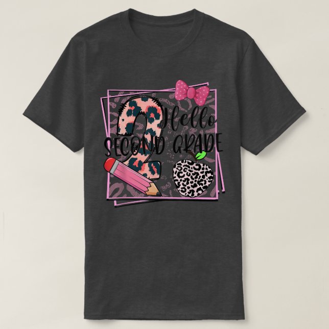 Hello Second Grade Pink Leopard 2nd Grade Back To  T Shirt (Design framsida)