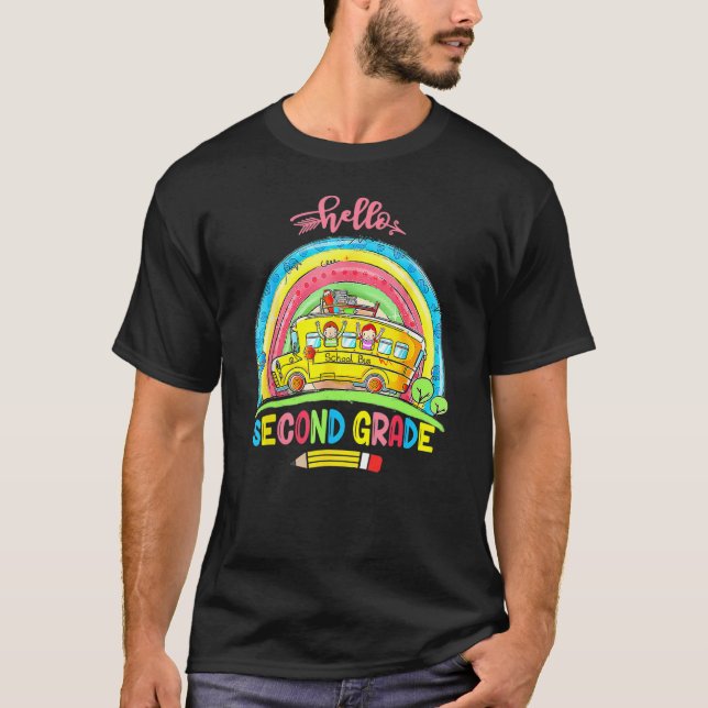 Hello Second Grade Rainbow Back To School Student  T Shirt (Framsida)