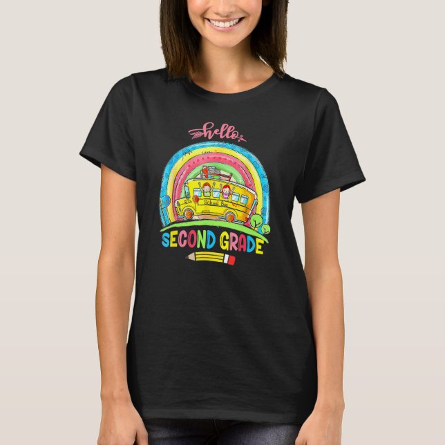 Hello Second Grade Rainbow Back To School Student  T Shirt (Framsida)