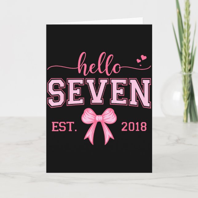 Hello Seven Est 2018 Coquette Bow 7th Birthday Gir Kort (Framsida)