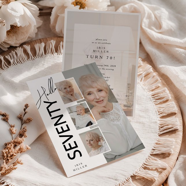 Hello SEVENTY' Modern Photo Collage 70th Birthday Inbjudningar (Skapare uppladdad)