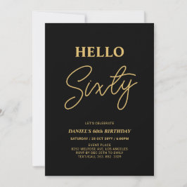Hello Sixty | Guld & Svart 60-årsfest Inbjudningar