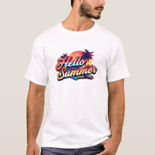 Hello Sommar Retro Palmträd Solnedgång Grafisk T-S T Shirt