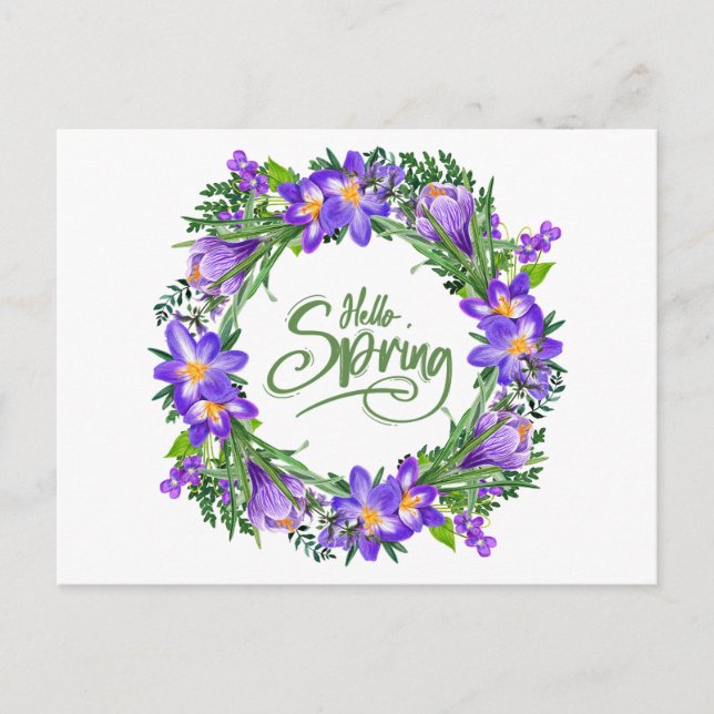 Hello Spring Beautiful Floral Wreath Vykort (Framsida)