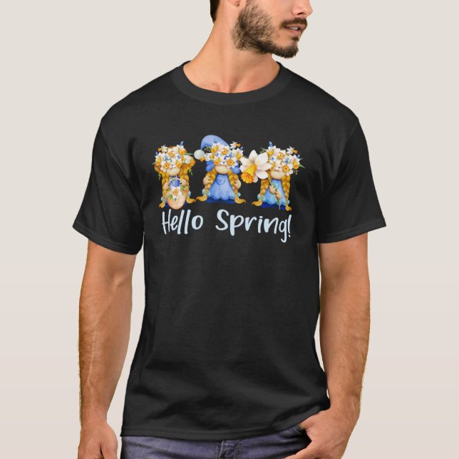 Hello Spring Cute Floral Easter  Three Gnomes Flow T Shirt (Framsida)