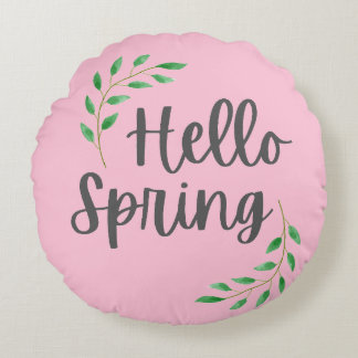 Hello Spring Floral Pastel Springtime Decor Rund Kudde