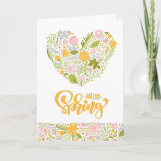 Hello Spring Greeting Card with Floral Heart Kort