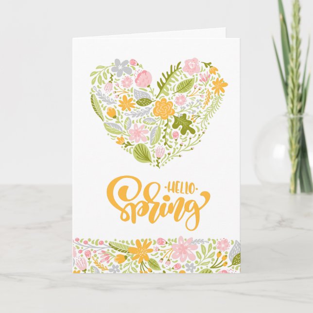 Hello Spring Greeting Card with Floral Heart Kort (Framsida)