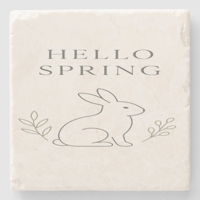 Hello Spring Minimal Bunny Line Art Stenunderlägg (Framsidan)