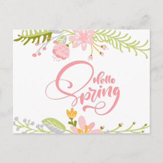 Hello Spring Pink Floral Greeting Card Vykort