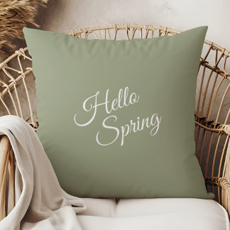 Hello Spring Sage Green Throw Pillow Kudde