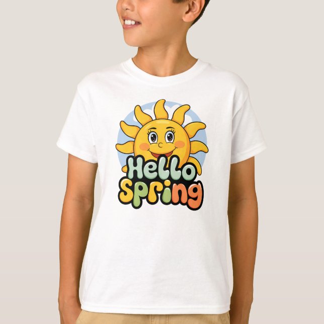 Hello Spring : Soleil Souriant et Ciel Bleu T Shirt (Framsida)