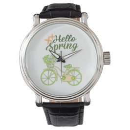 Hello Spring Vintage Bicycle Illustration Armbandsur