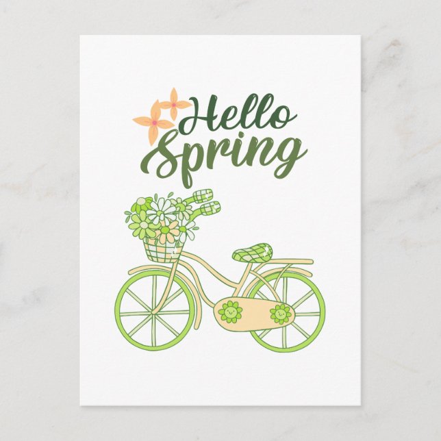 Hello Spring Vintage Bicycle Illustration  Helg Vykort (Framsida)
