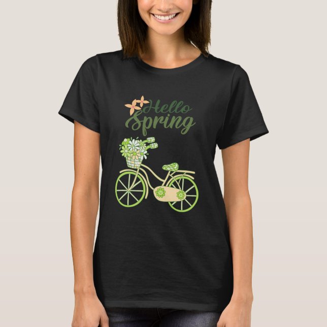 Hello Spring Vintage Bicycle Illustration  T Shirt (Framsida)