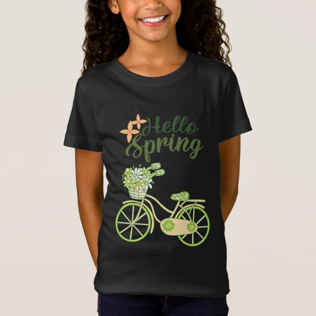 Hello Spring Vintage Bicycle Illustration  T Shirt (Framsida)