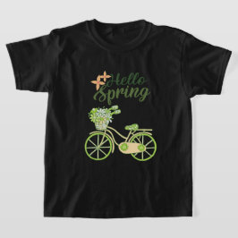 Hello Spring Vintage Bicycle Illustration T Shirt