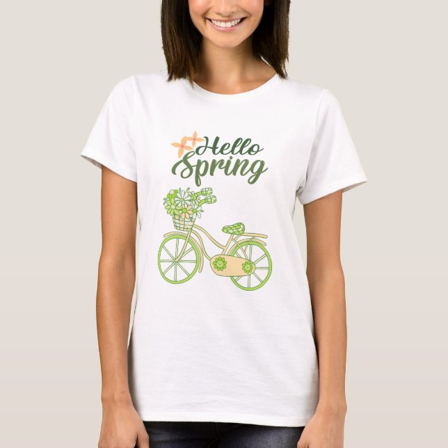 Hello Spring Vintage Bicycle Illustration  T Shirt (Framsida)