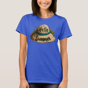 Hello Summer Beach Hat T-Shirt – Dam Blå