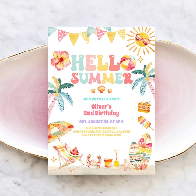 Hello Summer Beach Party Birthday Invitation Inbjudningar (Skapare uppladdad)