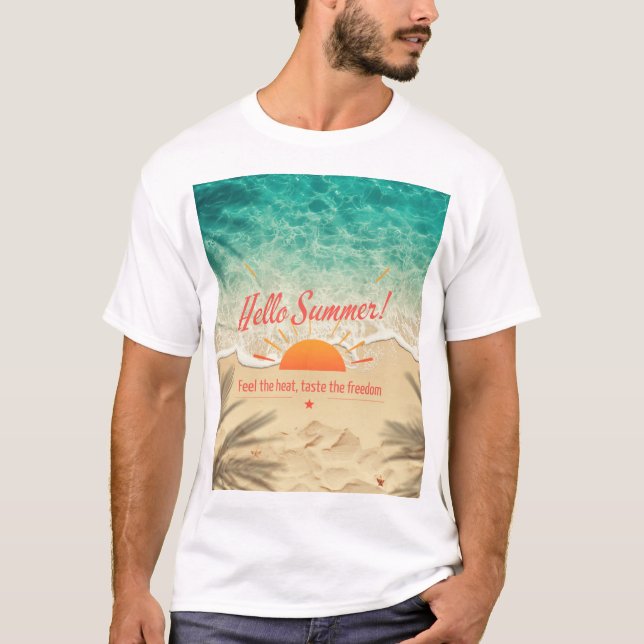 Hello summer beach sunset graphic t-shirt (Framsida)