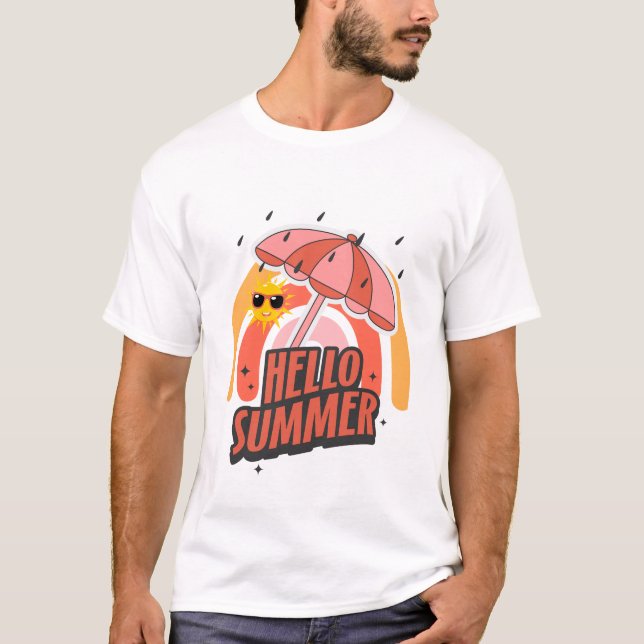 Hello Summer – Bright & Fun Design T Shirt (Framsida)
