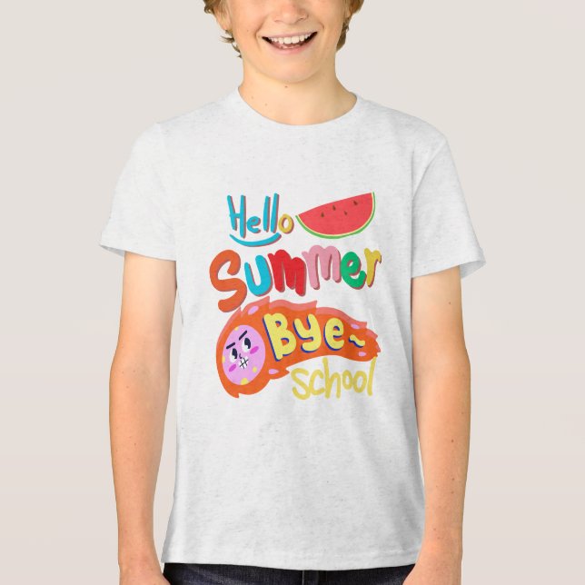 Hello Summer Bye School Cartoon Design T Shirt (Framsida)